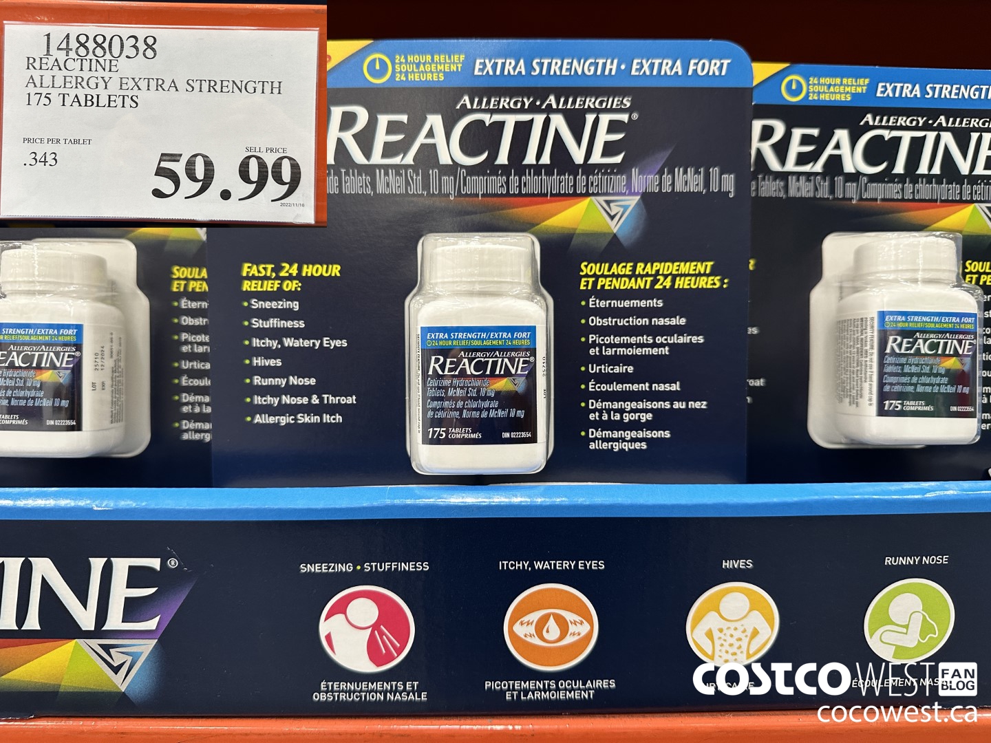 1488038 REACTINE ALLERGY EXTRA STRENGTH 175 TABLETS $59.99