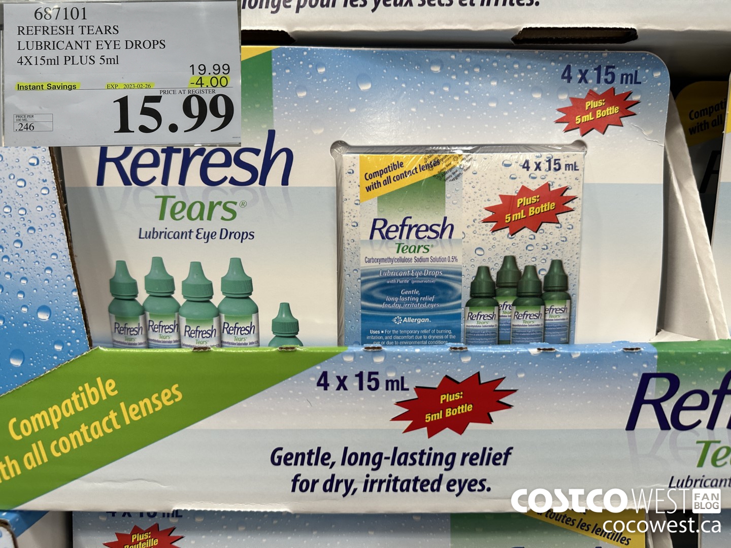 687101 REFRESH TEARS LUBRICANT EYE DROPS 4X15ml PLUS 5ml ($4.00 INSTANT SAVINGS EXPIRES ON 2023-02-26) $15.99