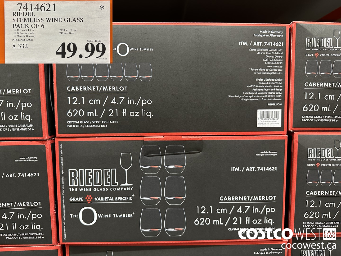 7414621 RIEDEL STEMLESS WINE GLASS PACK OF 6 $49.99
