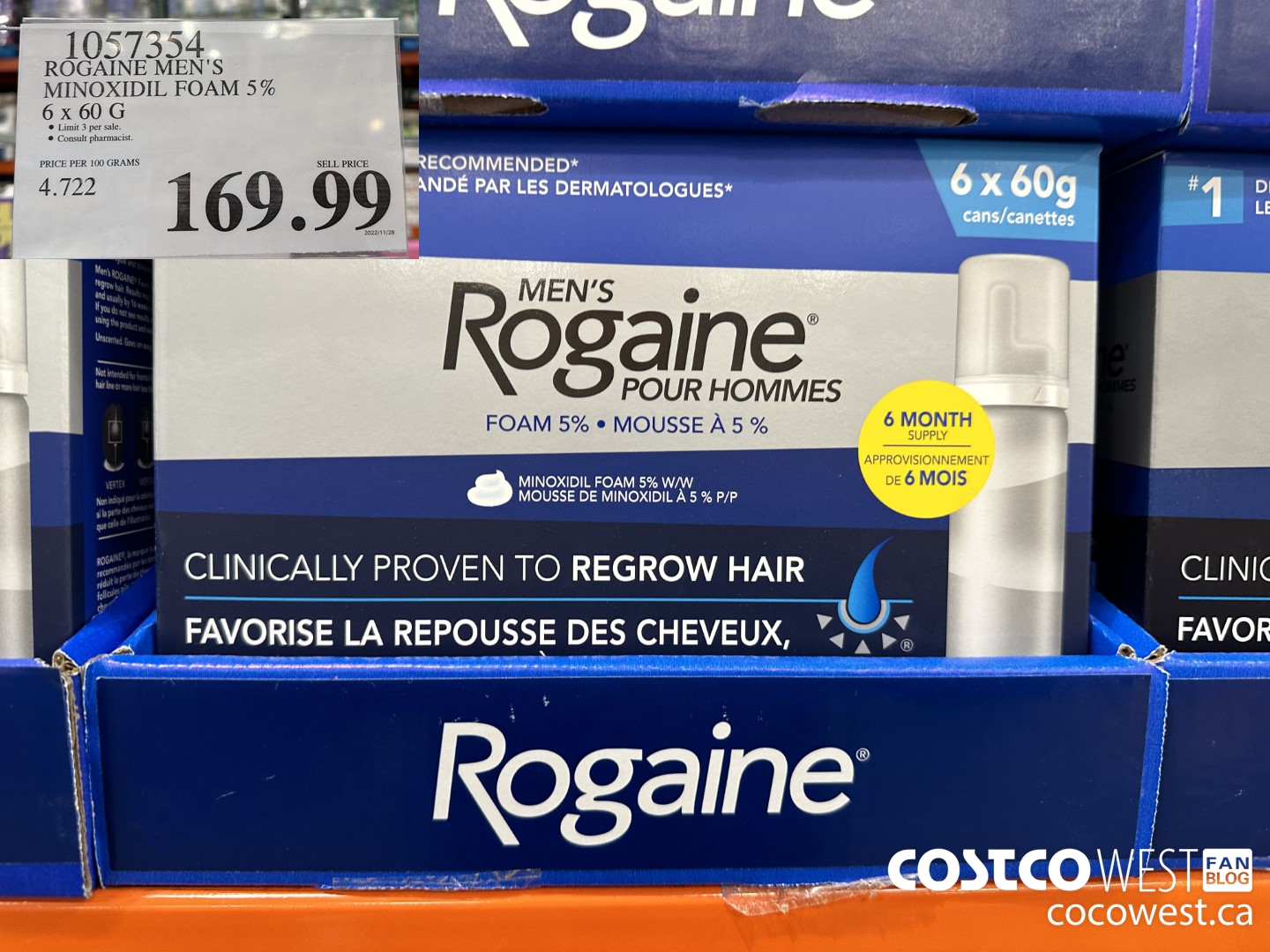 1057354 ROGAINE MEN'S MINOXIDIL FOAM 5% 6 X 60G $169.99