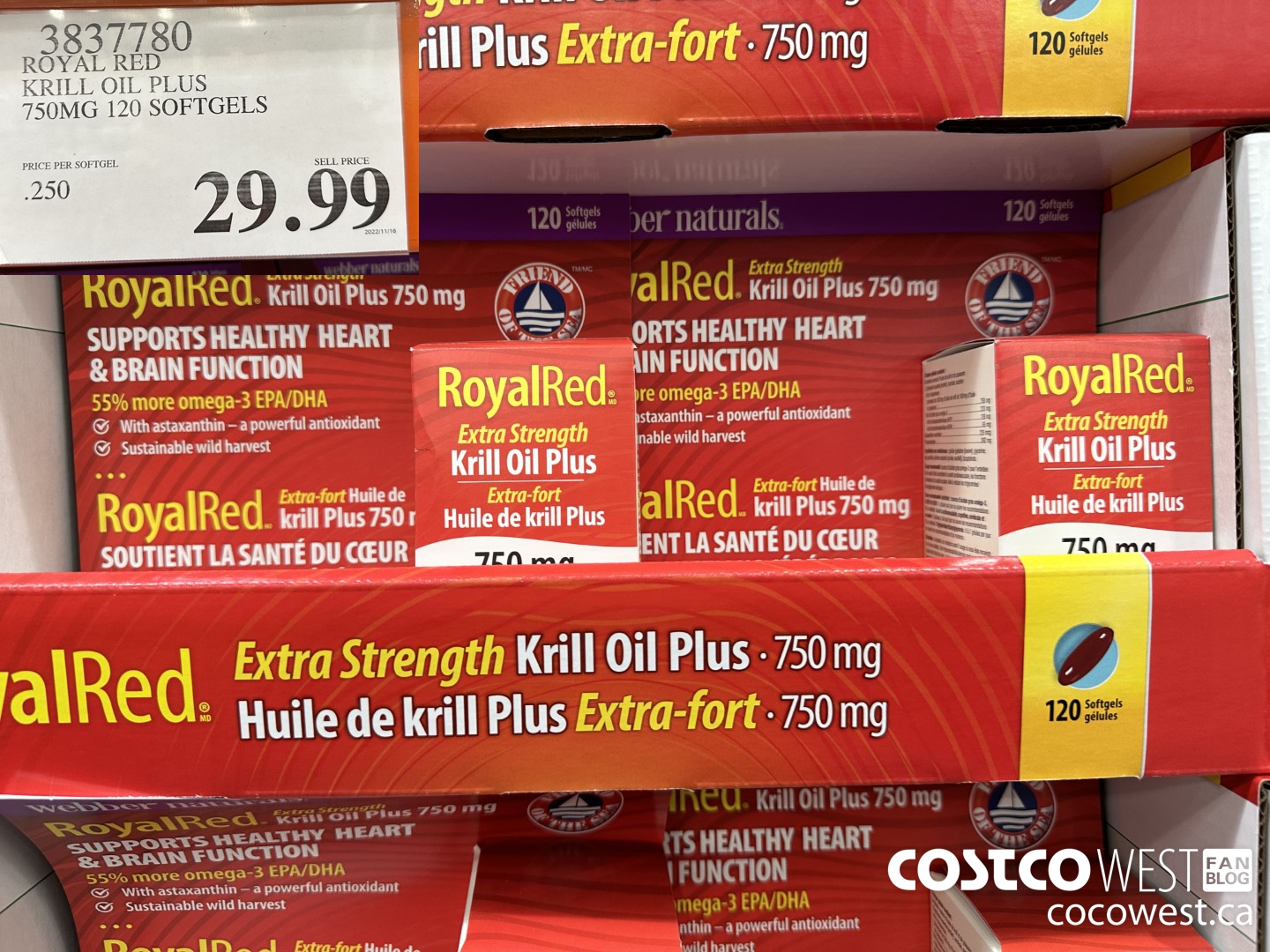 3837780 ROYAL RED KRILL OIL PLUS 750MG 120 SOFTGELS $29.99