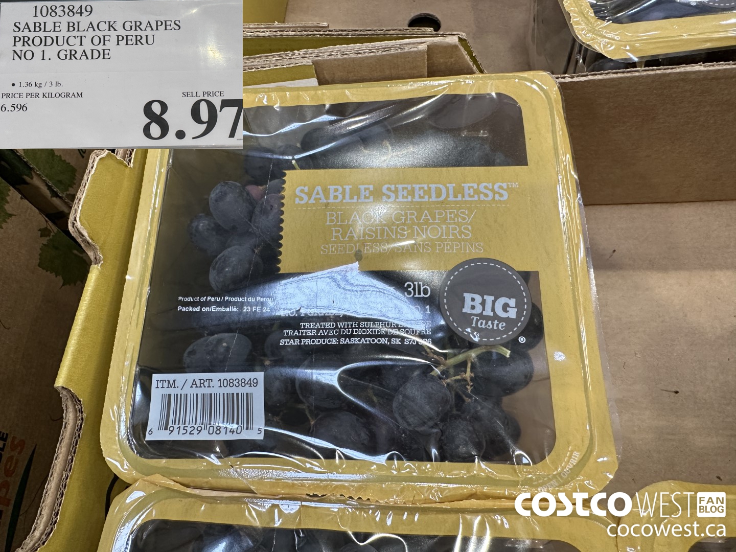 1083849 SABLE BLACK GRAPES PRODUCT OF PERU NO. 1 GRADE $8.97