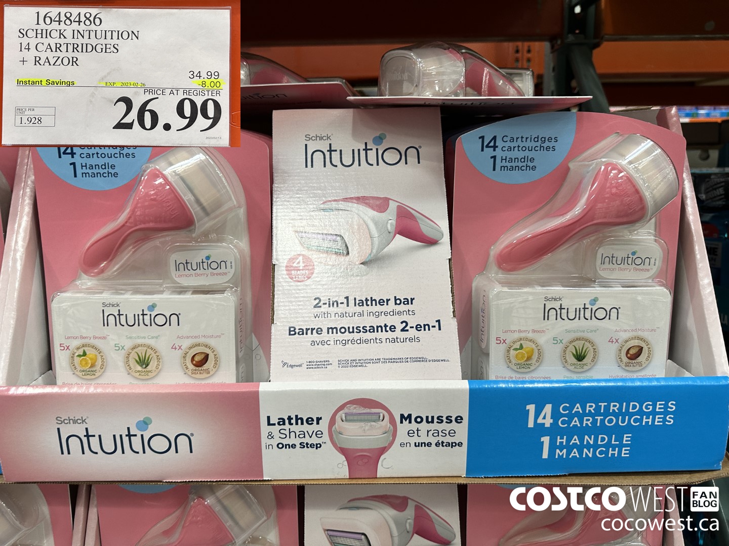 1648486 SCHICK INTUITION 14 CARTRIDGES + RAZOR ($8.00 INSTANT SAVINGS EXPIRES ON 2023-02-26) $26.99