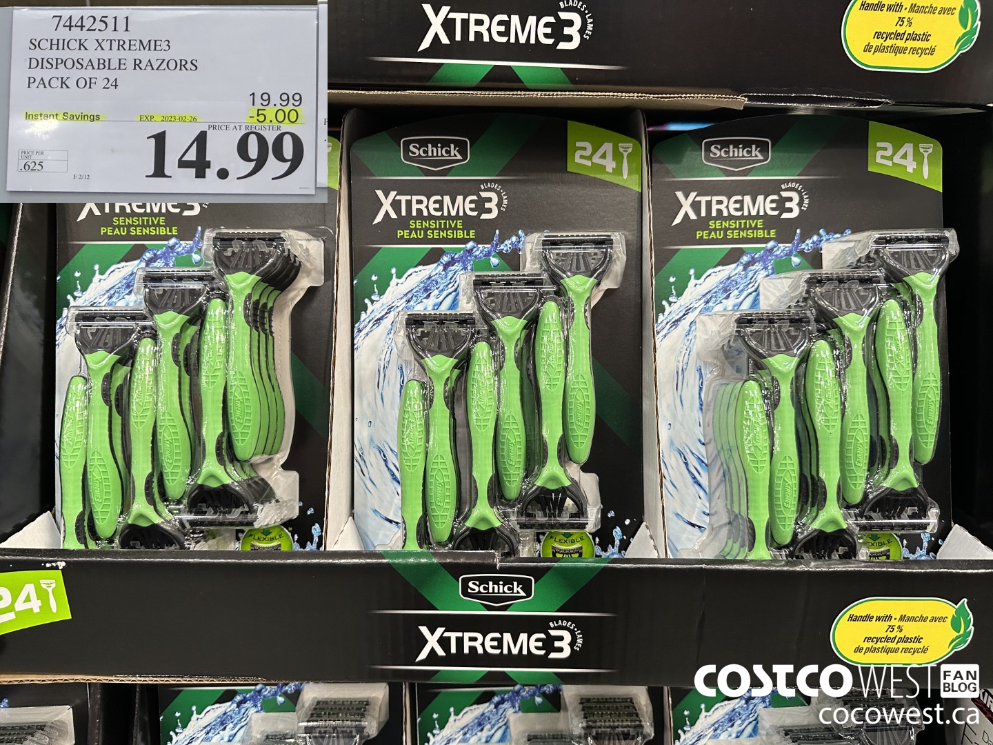 7442511 SCHICK XTREME3 DISPOSABLE RAZORS PACK OF 24 ($5.00 INSTANT SAVINGS EXPIRES ON 2023-02-26) $14.99