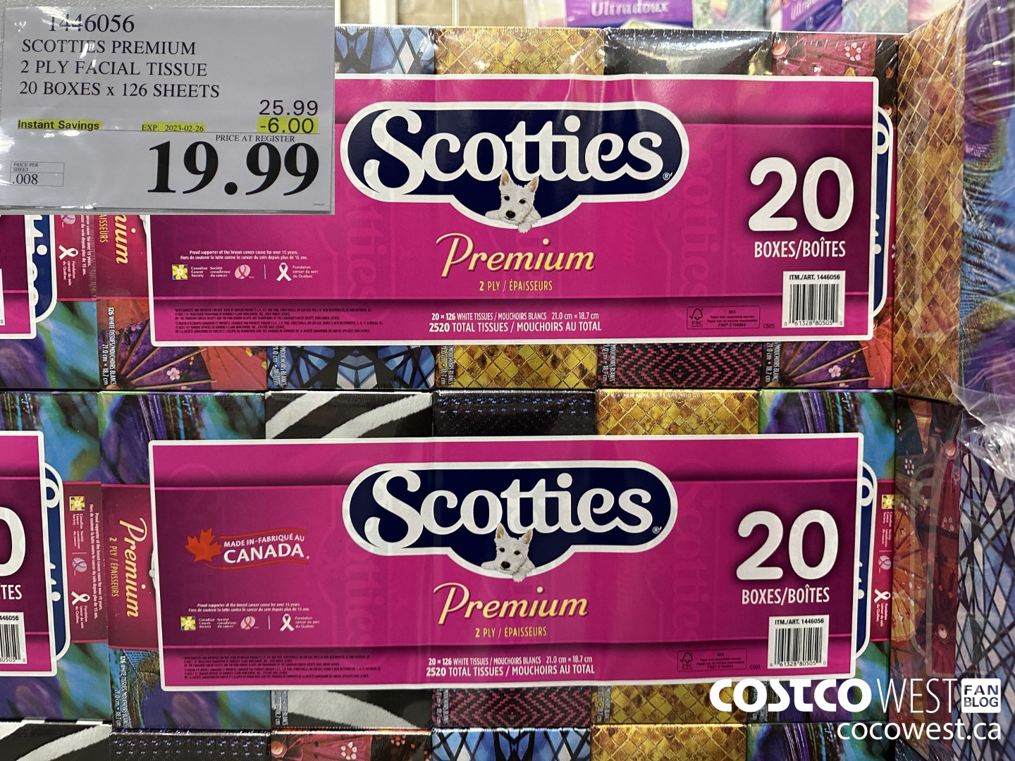 1446056 SCOTTIES PREMIUM 2 PLY FACIAL TISSUE 20 BOXES x 126 SHEETS ($6.00 INSTANT SAVINGS EXPIRES ON 2023-02-26) $19.99
