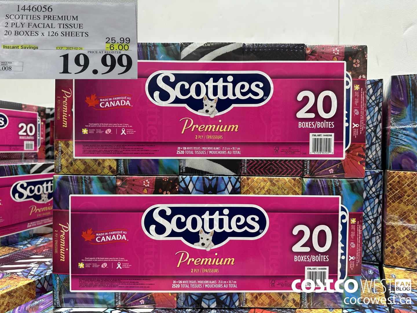1446056 SCOTTIES PREMIUM 2 PLY FACIAL TISSUE 20 BOXES x 126 SHEETS ($6.00 INSTANT SAVINGS EXPIRES ON 2023-02-26) $19.99