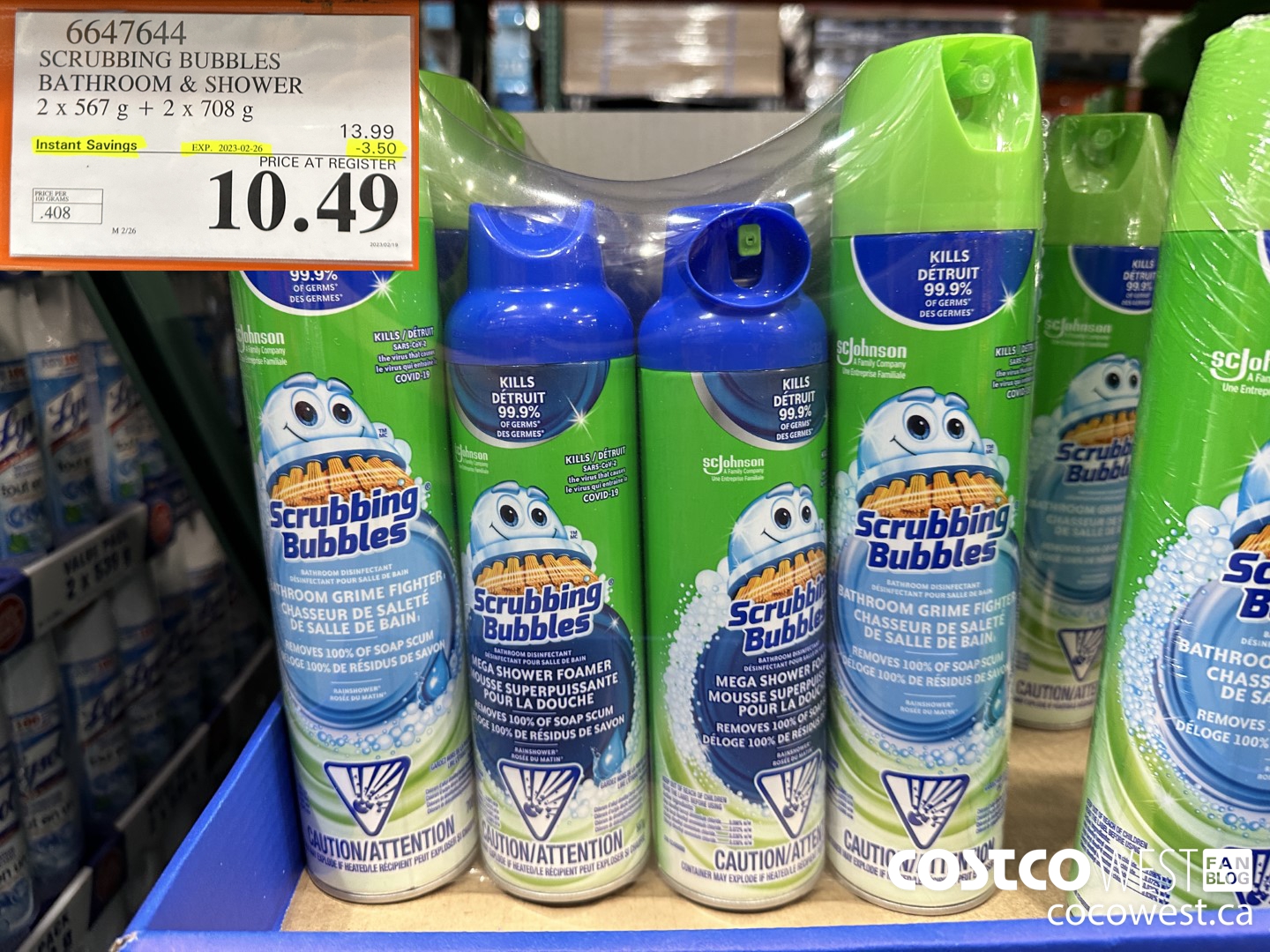 6647644 SCRUBBING BUBBLES BATHROOM & SHOWER 2 X 567 G + 2 X 708 G ($3.50 INSTANT SAVINGS EXPIRES ON 2023-02-26) $10.49