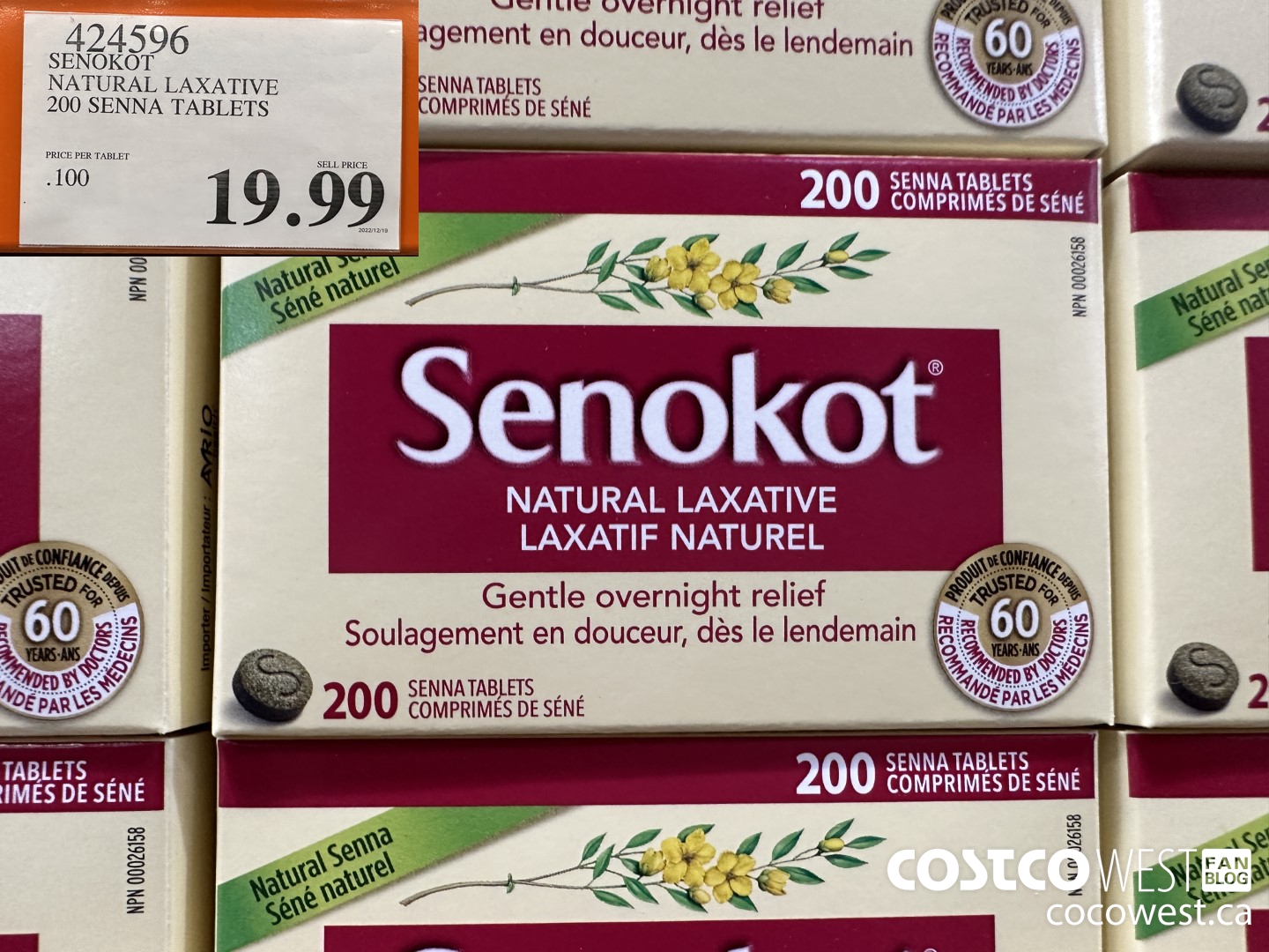 424596 SENOKOT NATURAL LAXATIVE 200 SENNA TABLETS $19.99