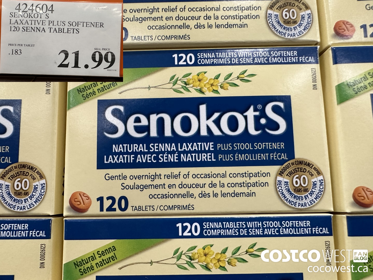 424604 SENOKOT S LAXATIVE PLUS SOFTENER 120 SENNA TABLETS $21.99