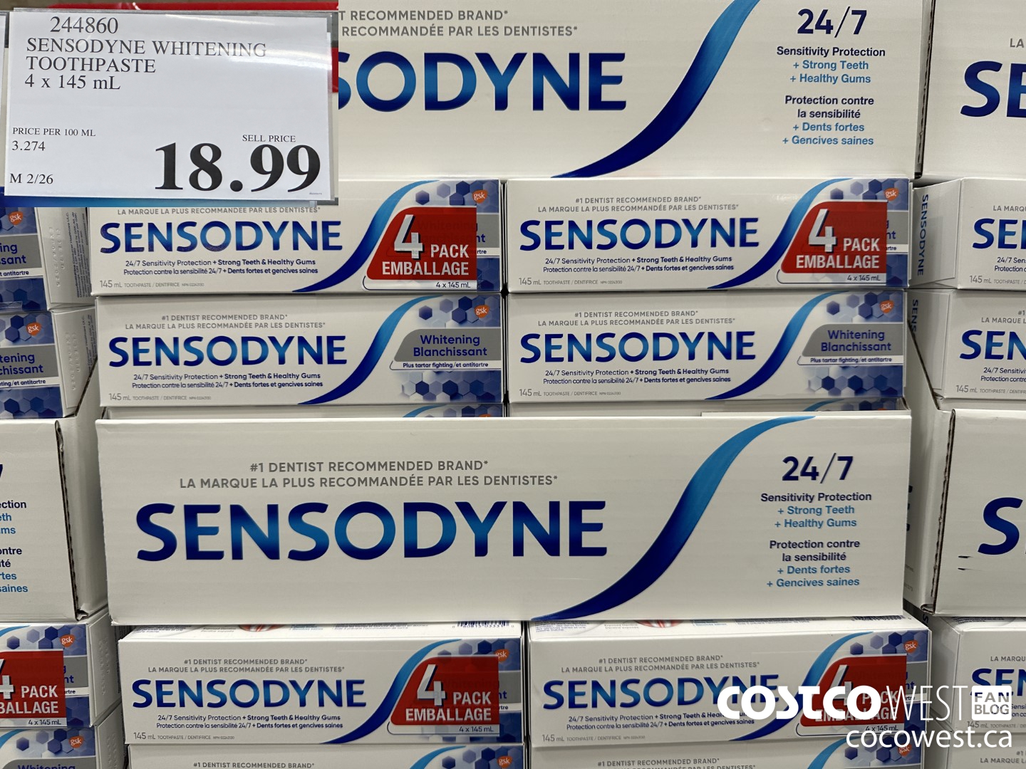 244860 SENSODYNE WHITENING TOOTHPASTE 4 X 145 ML $18.99