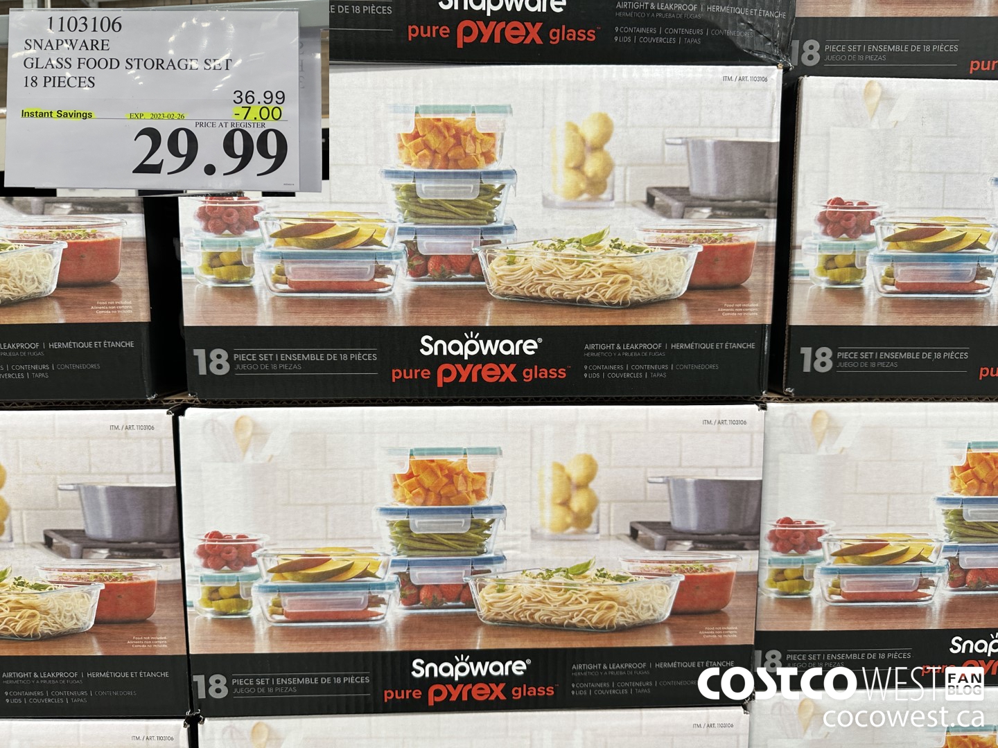 1103106 SNAPWARE PYREX 18-PIECE GLASS FOOD STORAGE SET ($7.00 INSTANT SAVINGS EXPIRES ON 2023-02-26) $29.99