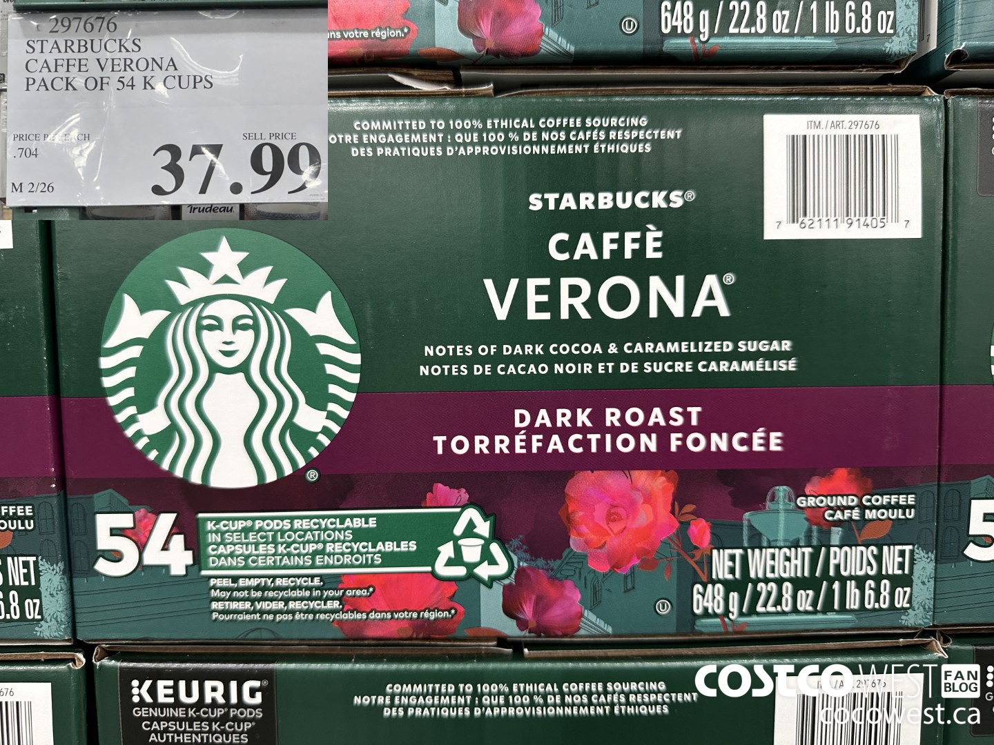 297676 STARBUCKS CAFFE VERONA K-CUPS 54 COUNT $37.99