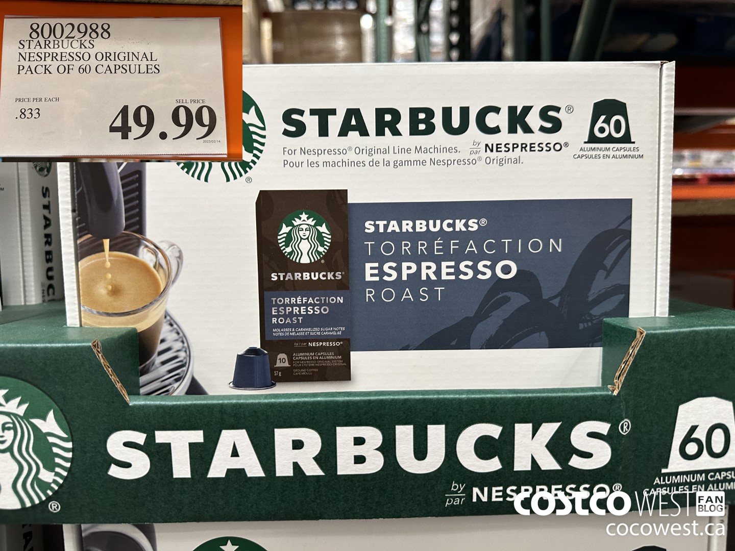 8002988 STARBUCKS NESPRESSO ORIGINAL 60 CT $49.99