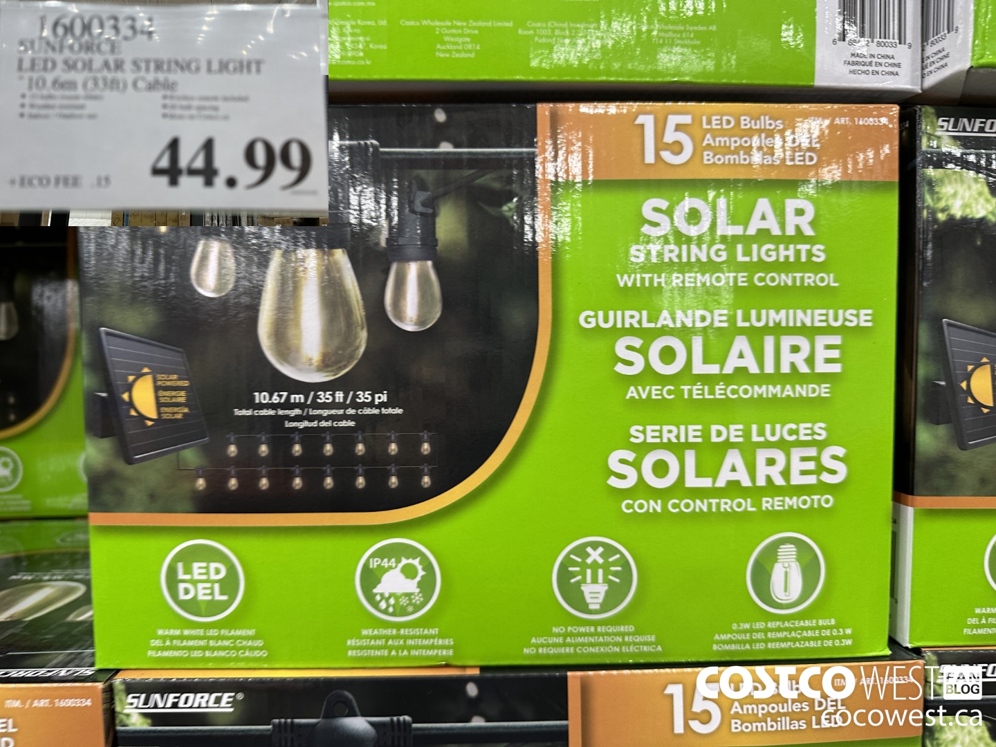 1600334 SUNFORCE LED SOLAR STRING LIGHT 10.6m (33ft) Cable $44.99