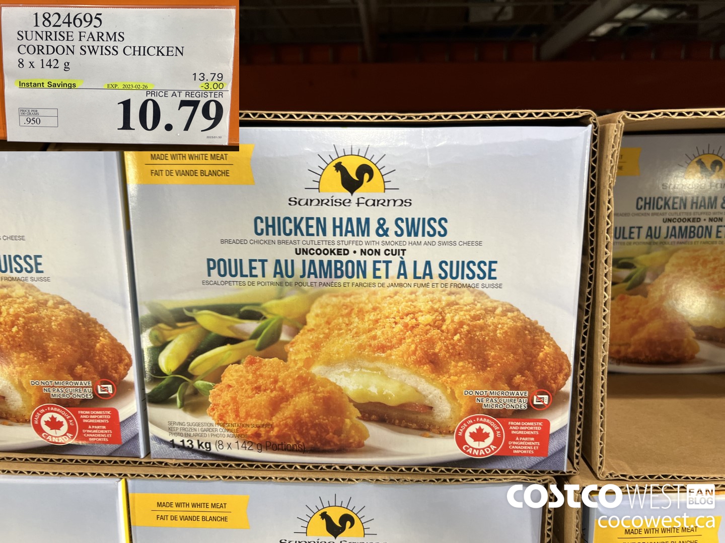1824695 SUNRISE FARMS CORDON SWISS CHICKEN 8 x 142 g ($3.00 INSTANT SAVINGS EXPIRES ON 2023-02-26) $10.79