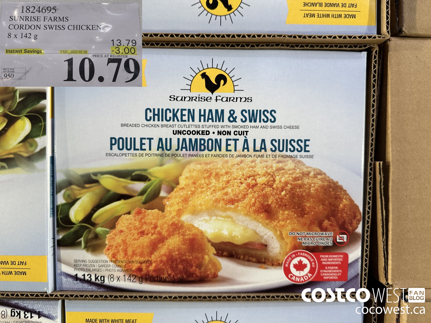 1824695 SUNRISE FARMS CORDON SWISS CHICKEN 8 x 142 g ($3.00 INSTANT SAVINGS EXPIRES ON 2023-02-26) $10.79