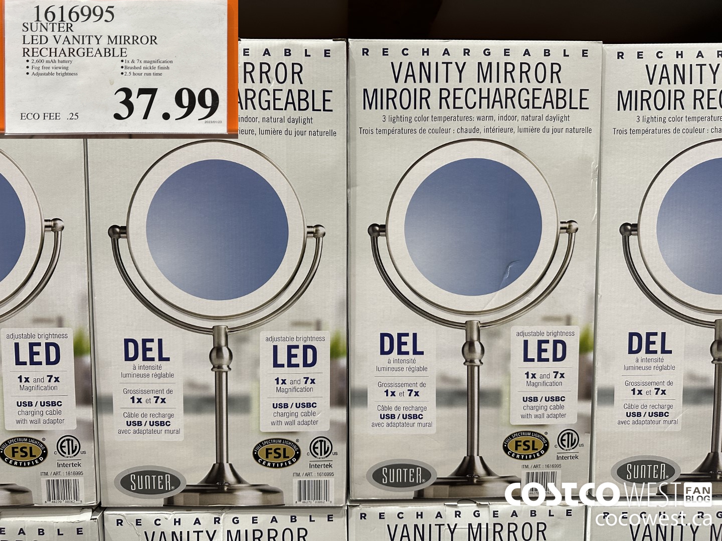 1616995 SUNTER LED VANITY MIRROR RECHARGEABLE $37.99