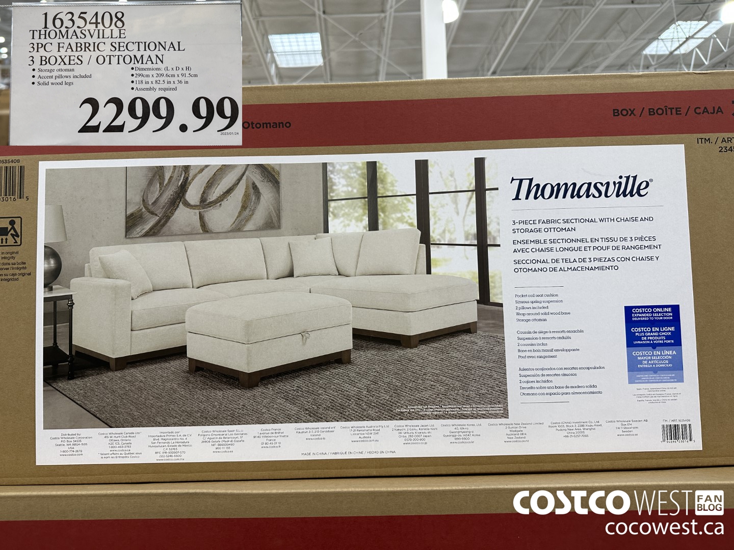1635408 THOMASVILLE 3PC FABRIC SECTIONAL 3 BOXES / OTTOMAN $2299.99
