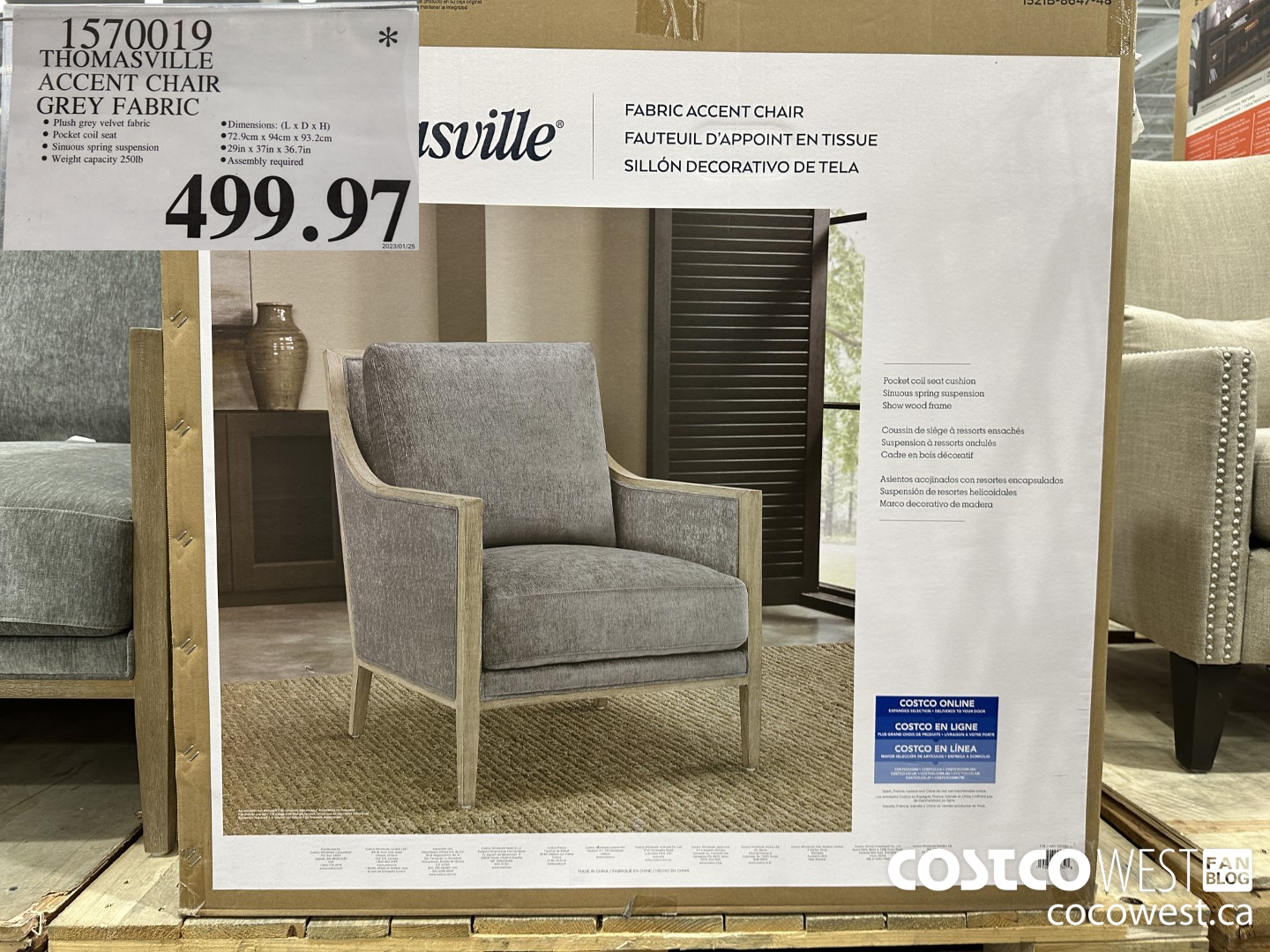 1570019 THOMASVILLE ACCENT CHAIR GREY FABRIC $499.97