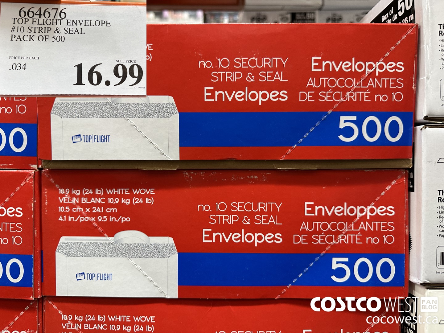 664676 TOP FLIGHT ENVELOPE #10 STRIP & SEAL PACK OF 500 $16.99