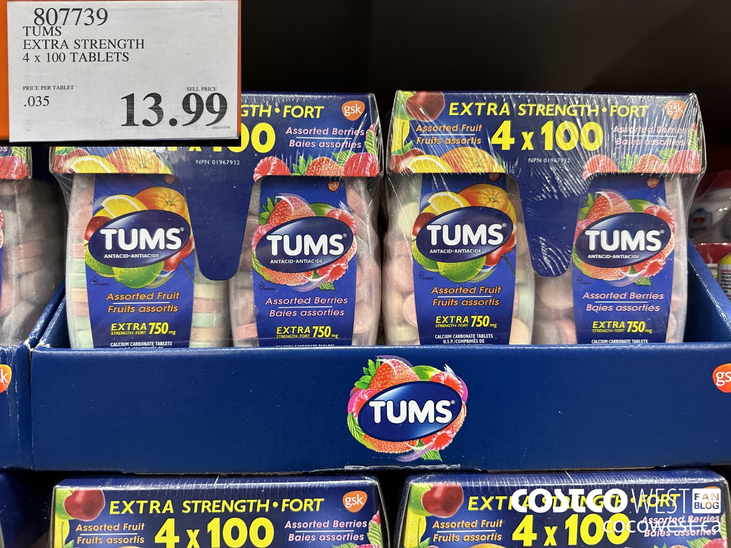 807739 TUMS EXTRA STRENGTH 4 X 100 TABLETS $13.99