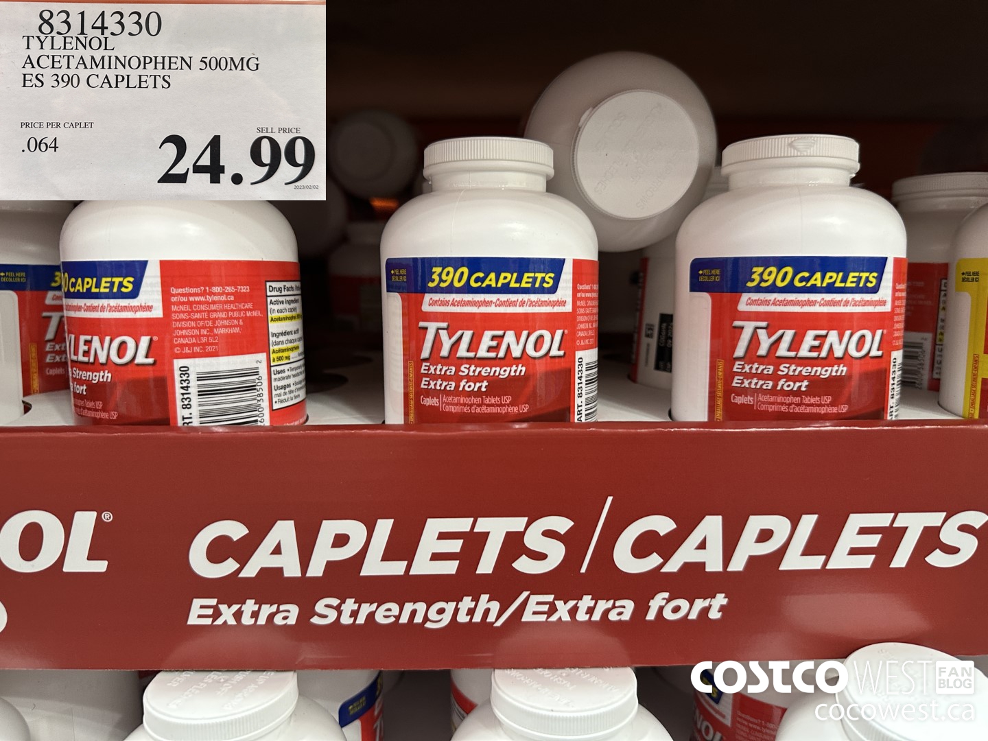 8314330 TYLENOL ACETAMINOPHEN 500MG ES 390 CAPLETS $24.99