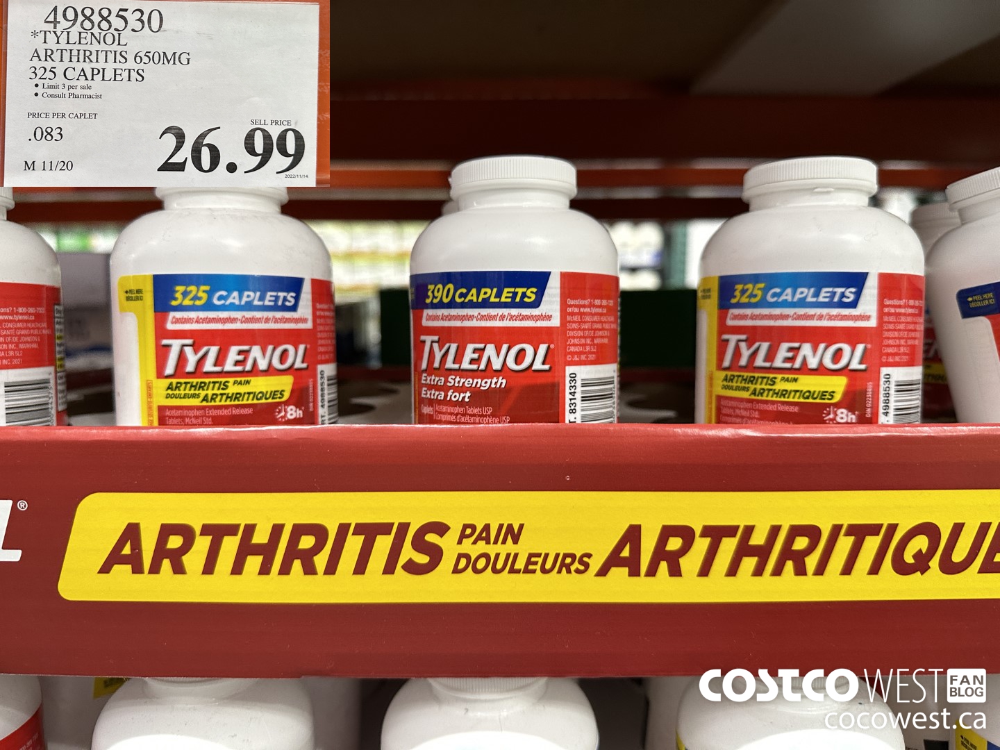 4988530 TYLENOL ARTHRITIS 650MG 325 CAPLETS $26.99