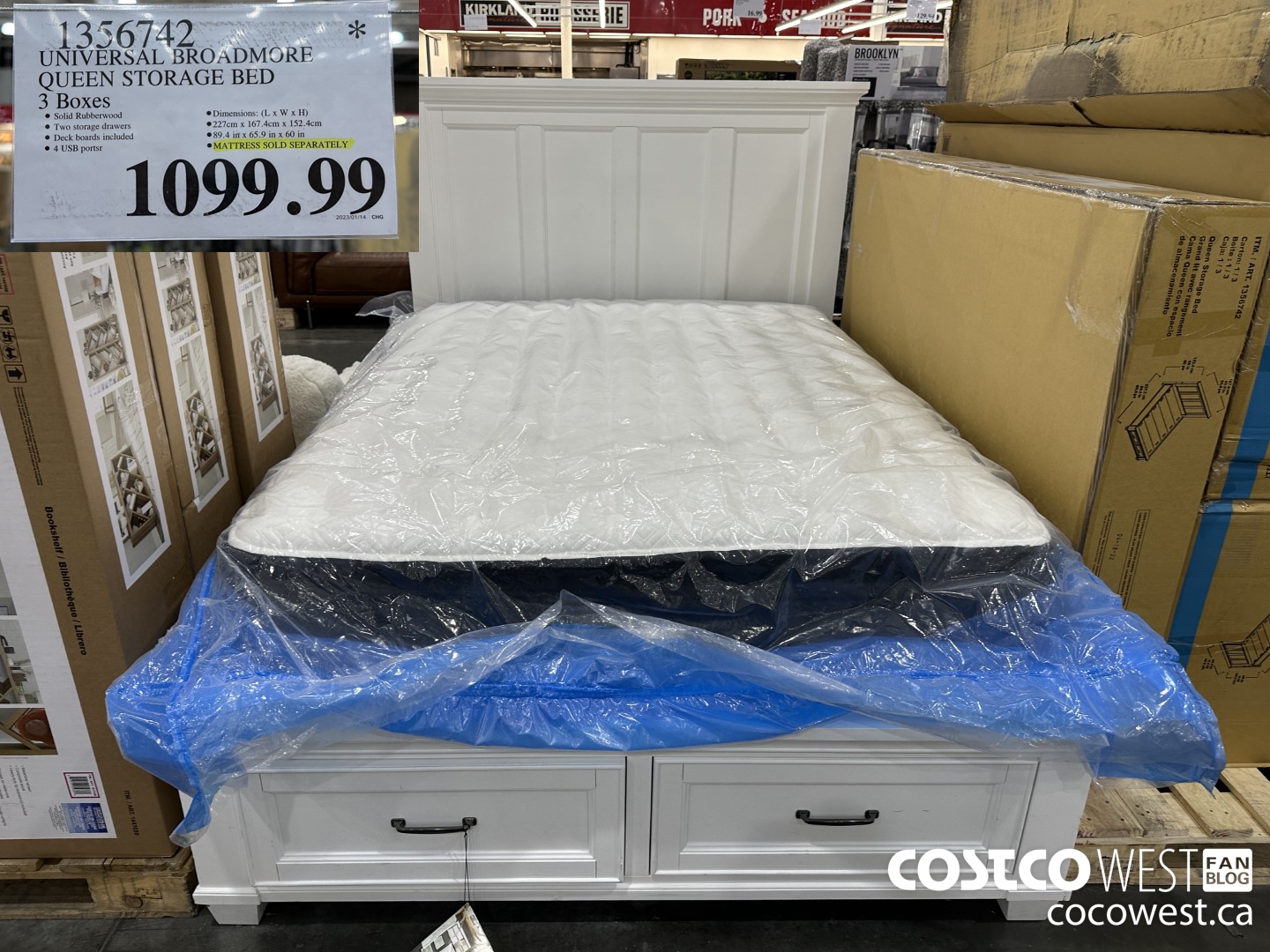1356742 UNIVERSAL BROADMORE QUEEN STORAGE BED 3 BOXES $1099.99