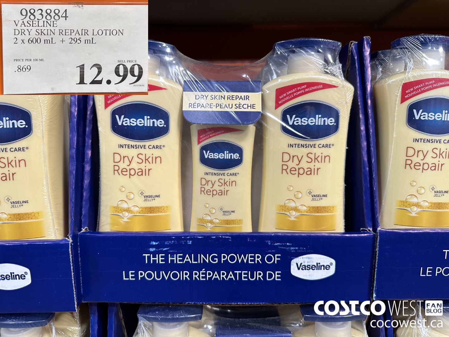 983884 VASELINE DRY SKIN REPAIR LOTION 2 x 600 mL + 295 mL $12.99