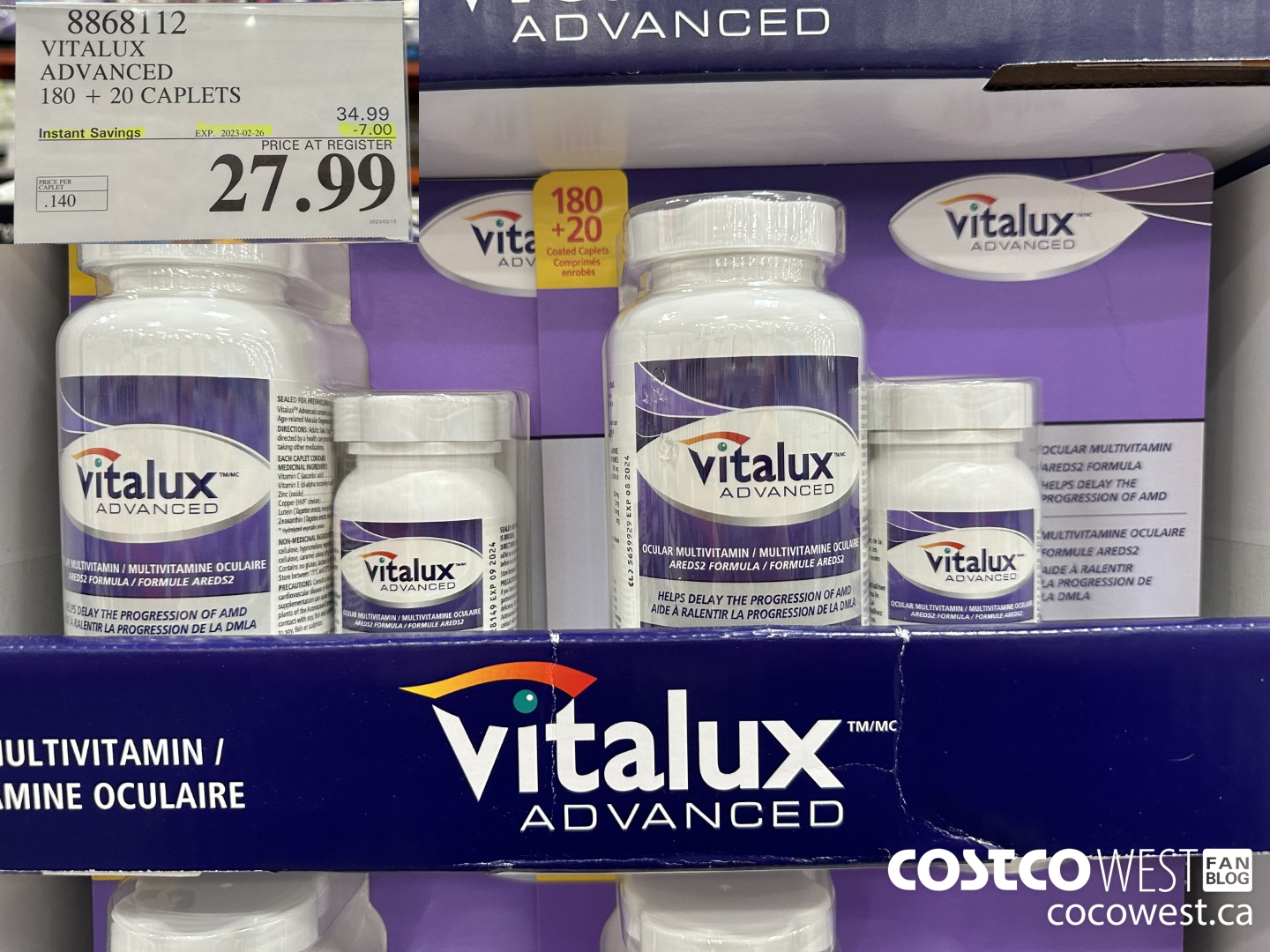 8868112 VITALUX ADVANCED 180 + 20 CAPLETS ($7.00 INSTANT SAVINGS EXPIRES ON 2023-02-26) $27.99