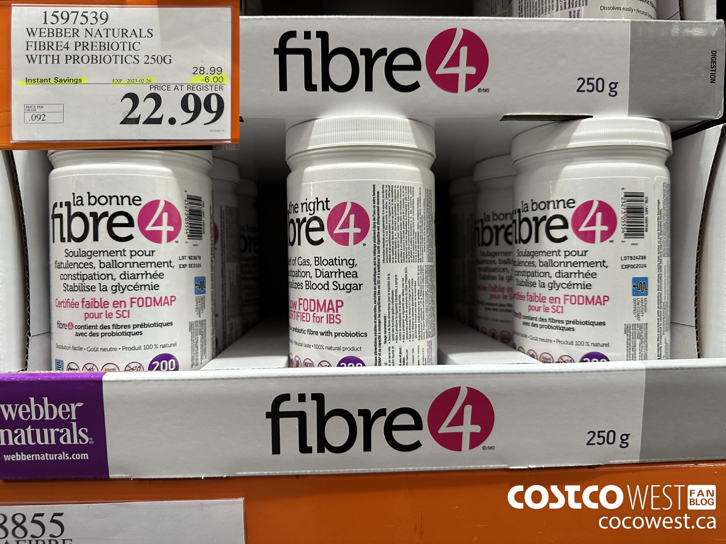 1597539 WEBBER NATURALS FIBRE4 PREBIOTIC WITH PROBIOTICS 250G ($6.00 INSTANT SAVINGS EXPIRES ON 2023-02-26) $22.99