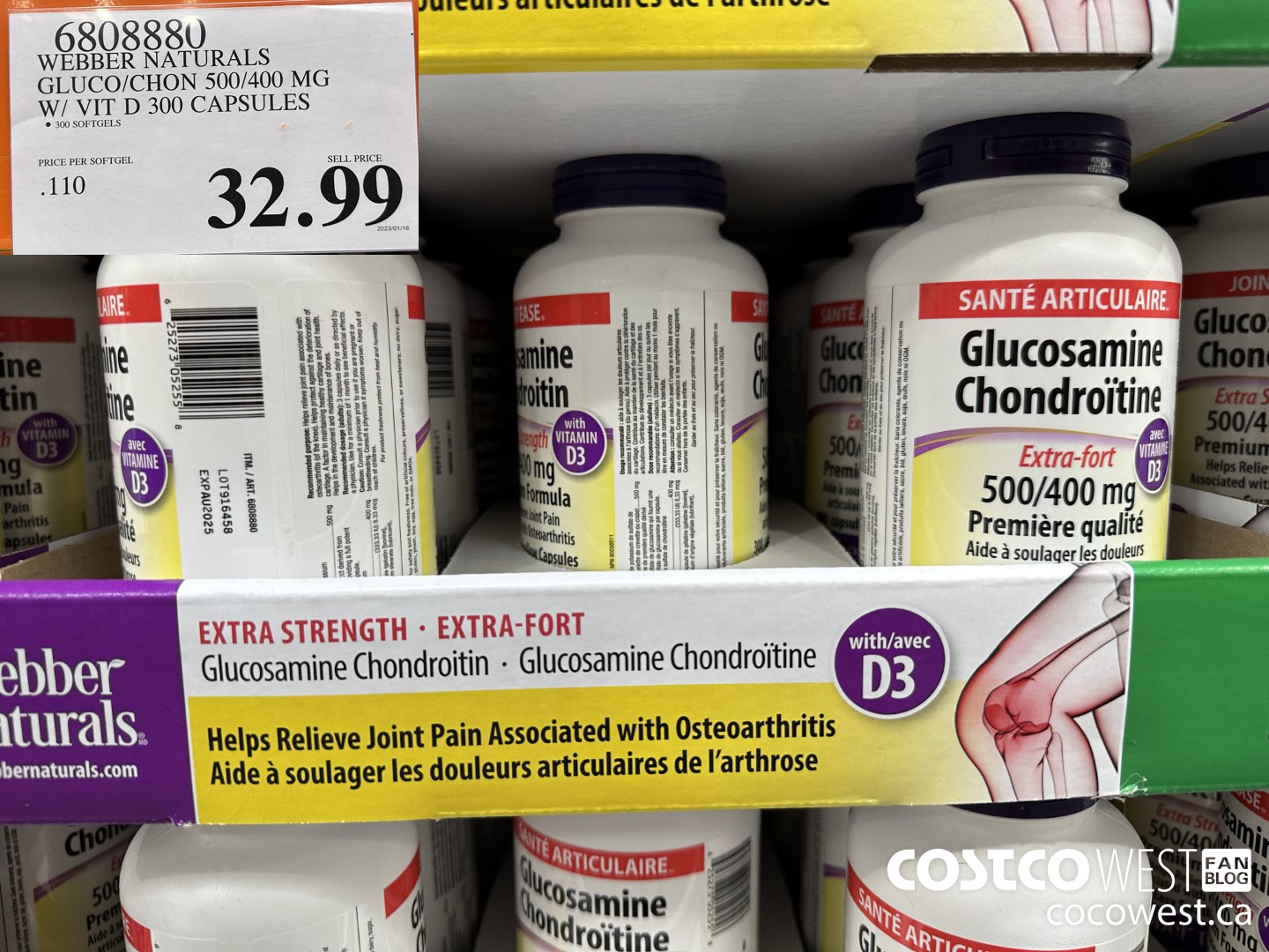 680888 WEBBER NATURALS GLUCO/CHON 500/400 MG W/ VIT D 300 CAPSULES $32.99