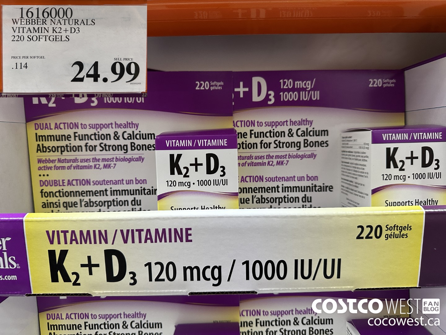 1616000 WEBBER NATURALS VITAMIN K2+D3 220 SOFTGELS $24.99