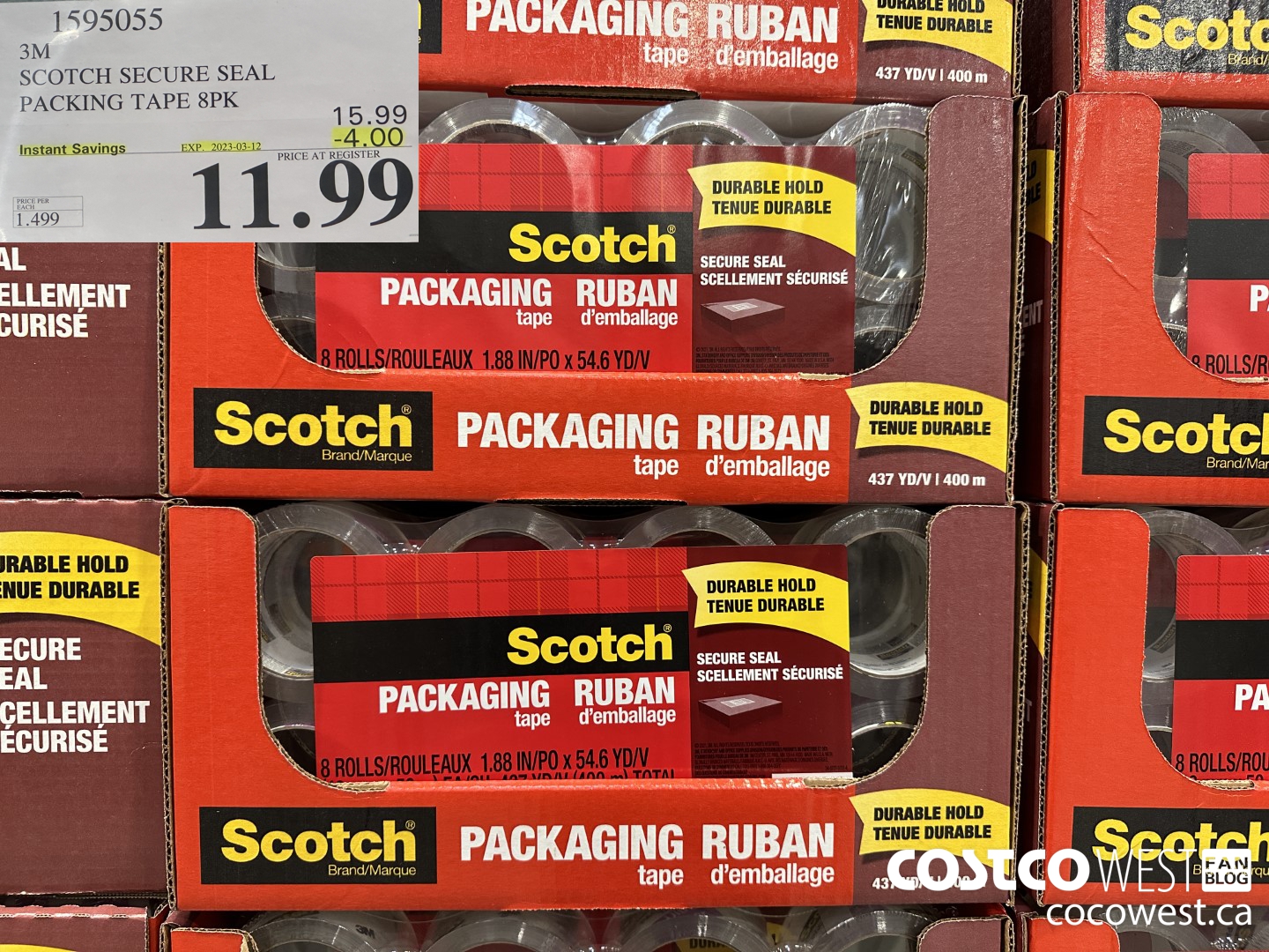 1595055 3M SCOTCH SECURE SEAL PACKING TAPE 8PK ($4.00 INSTANT SAVINGS EXPIRES ON 2023-03-12) $11.99