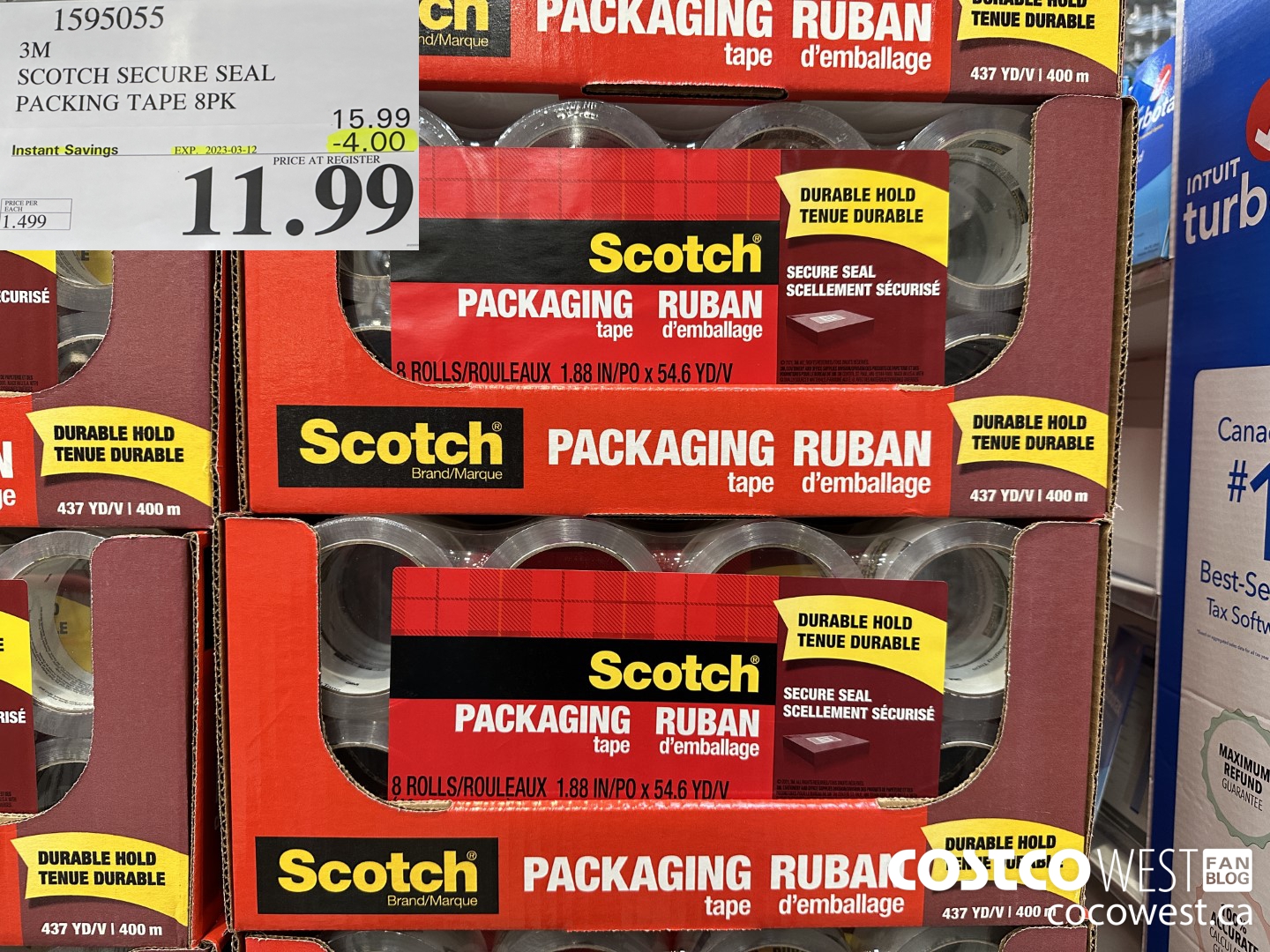 1595055 3M SCOTCH SECURE SEAL PACKING TAPE 8PK ($4.00 INSTANT SAVINGS EXPIRES ON 2023-03-12) $11.99