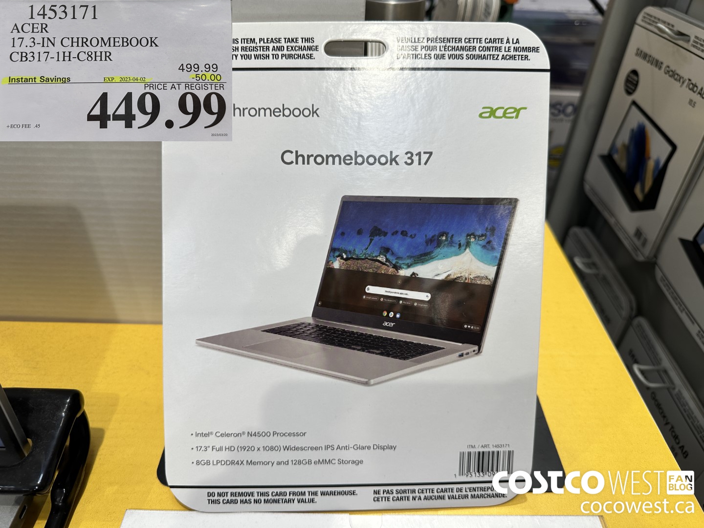 1453171 ACER 17.3-IN CHROMEBOOK CB317-1H-C8HR ($50.00 INSTANT SAVINGS EXPIRES ON 2023-04-02) $449.99