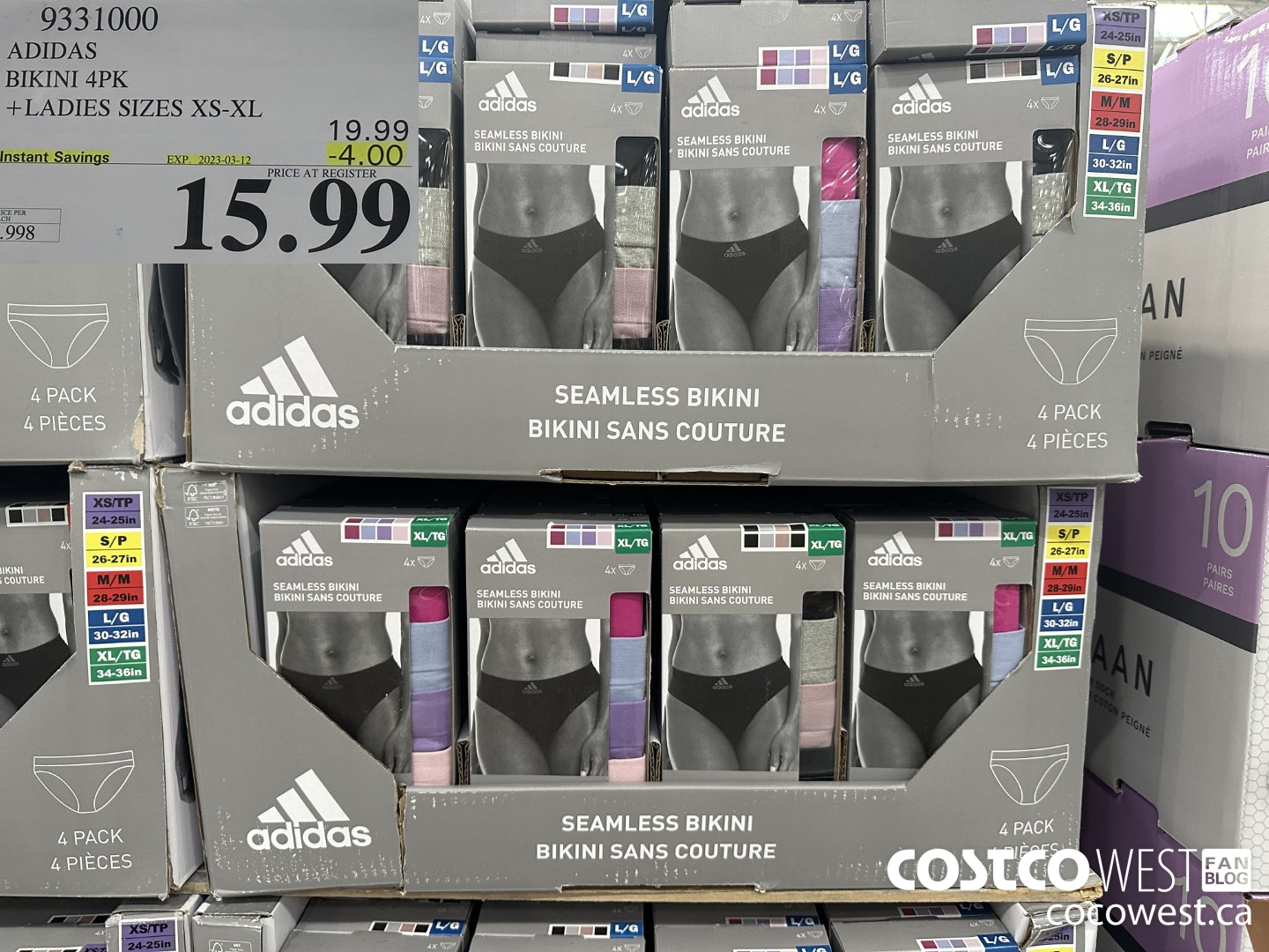 9331000 ADIDAS BIKINI 4PK LADIES SIZES XS-XL ($4.00 INSTANT SAVINGS EXPIRES ON 2023-03-12) $15.99