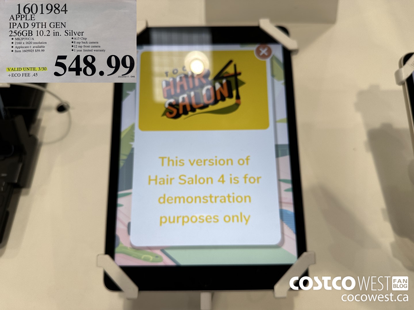 1601984 APPLE IPAD 256GB SILVER MK2P3VC/A (EXPIRES ON 2023-03-30) $548.99