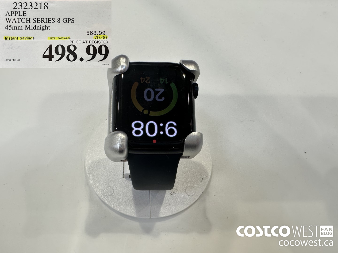 2323218 APPLE WATCH 8 45MM GPS MIDNIGHT MNP13VC/A (EXPIRES ON 2023-03-29) $498.99