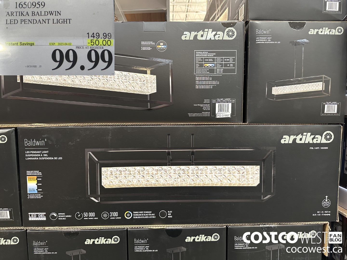 1650959 ARTIKA BALDWIN LED PENDANT LIGHT 34X9.4X9.4 ($50.00 INSTANT SAVINGS EXPIRES ON 2023-04-02) $99.99