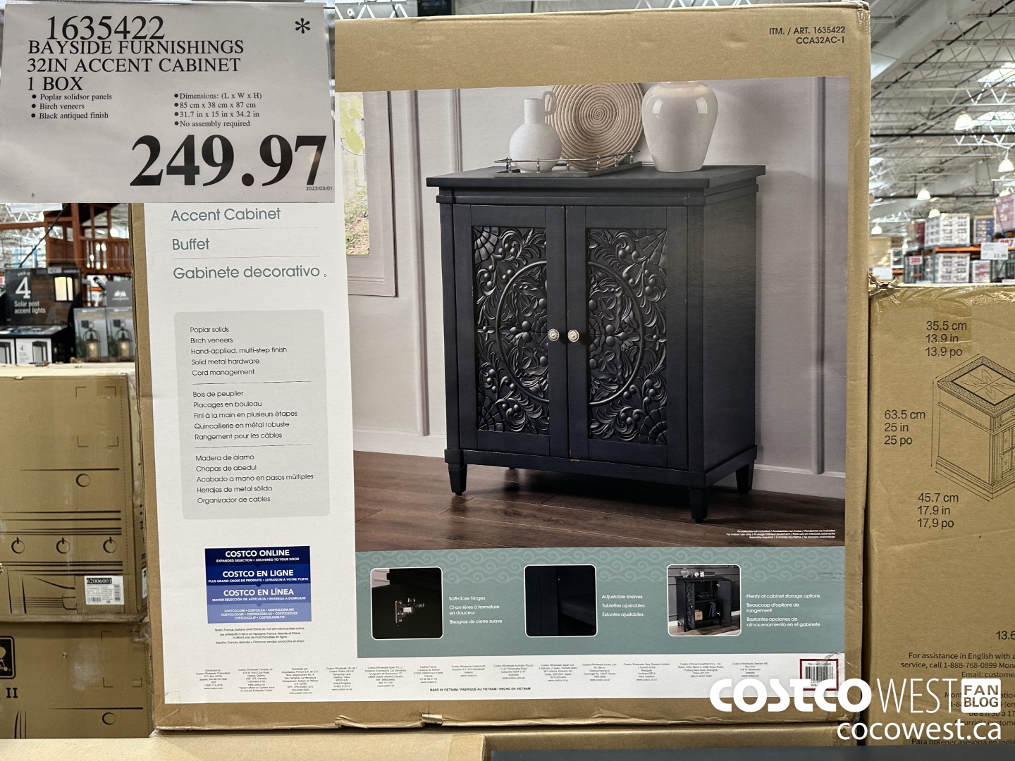 1635422 BAYSIDE FURNISHINGS 32IN ACCENT CABINET 1 BOX $249.97
