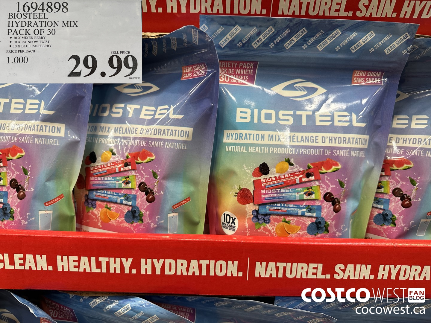 1694898 BIOSTEEL HYDRATION MIX PACK OF 30 $29.99