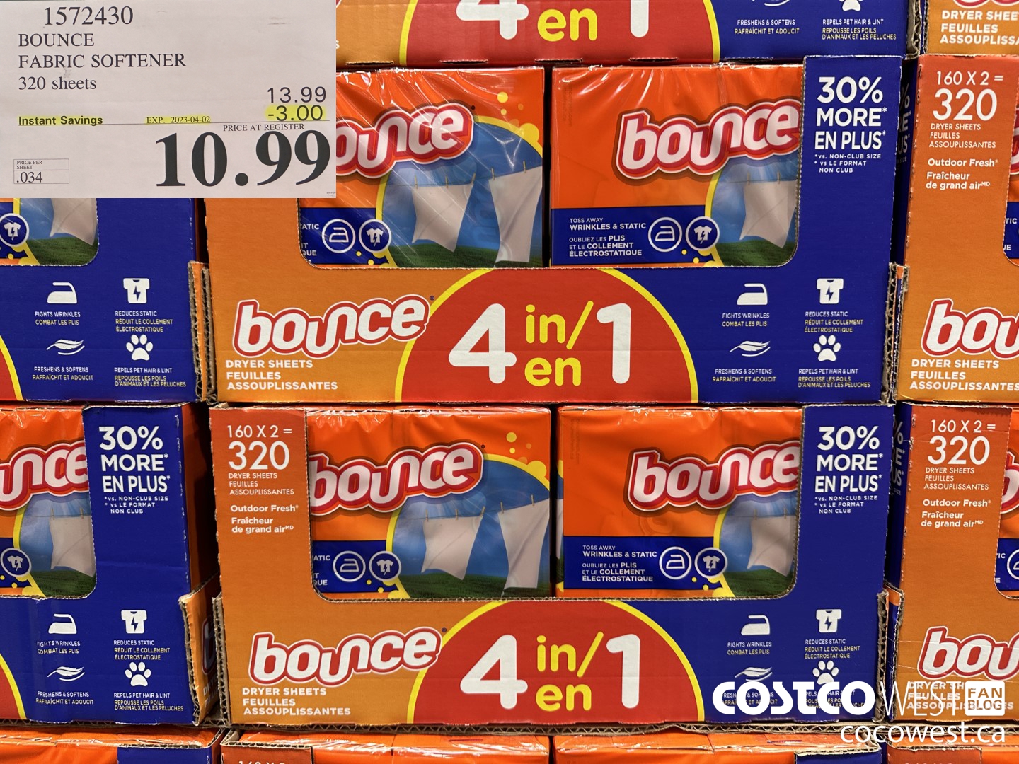 1572430 BOUNCE FABRIC SOFTENER 320 sheets ($3.00 INSTANT SAVINGS EXPIRES ON 2023-04-02) $10.99