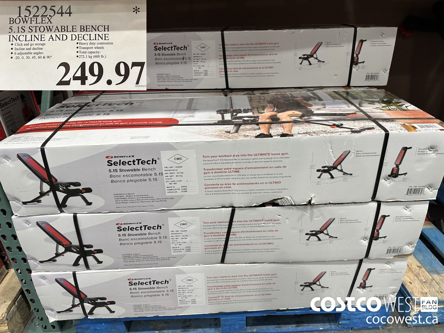 1522544 BOWFLEX 5.1S STOWABLE BENCH INCLINE AND DECLINE $249.97