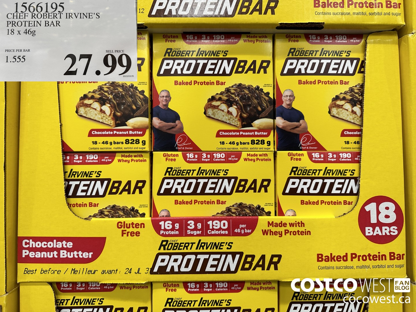 1566195 CHEF ROBERT IRVINE'S PROTEIN BAR 18 x 46g $27.99