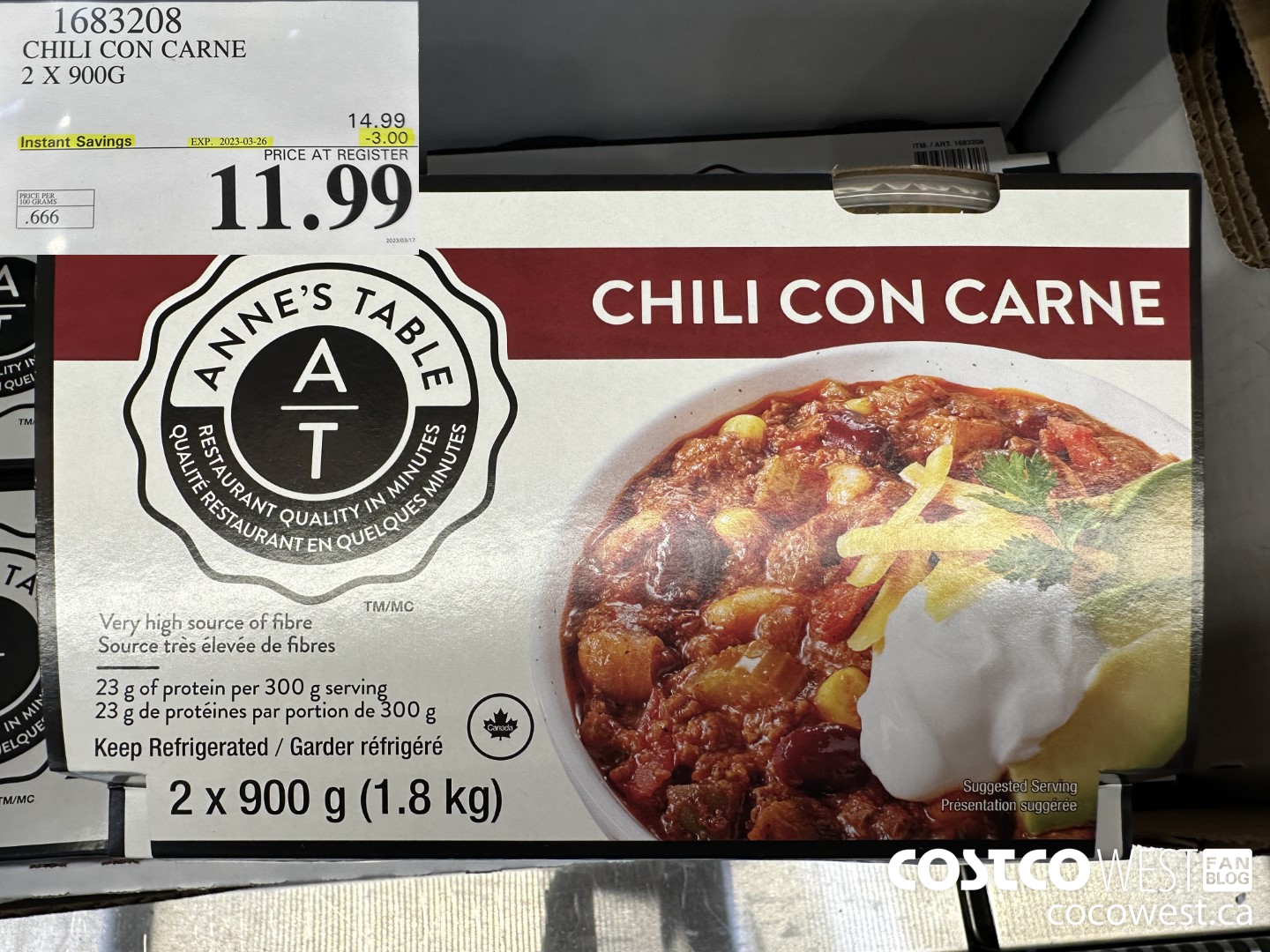 1683208 CHILE CON CARNE 2 X 900G ($3.00 INSTANT SAVINGS EXPIRES ON 2023-03-26) $11.99