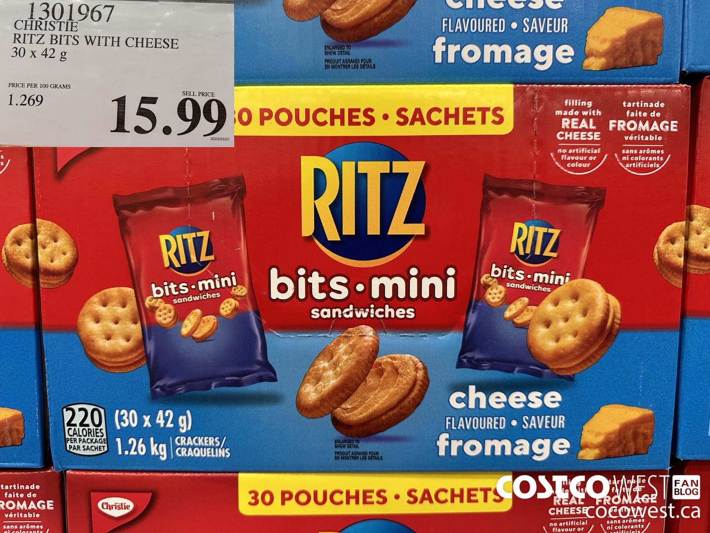 1301967 CHRISTIE RITZ BITS WITH CHEESE 30 x 42 g $15.99