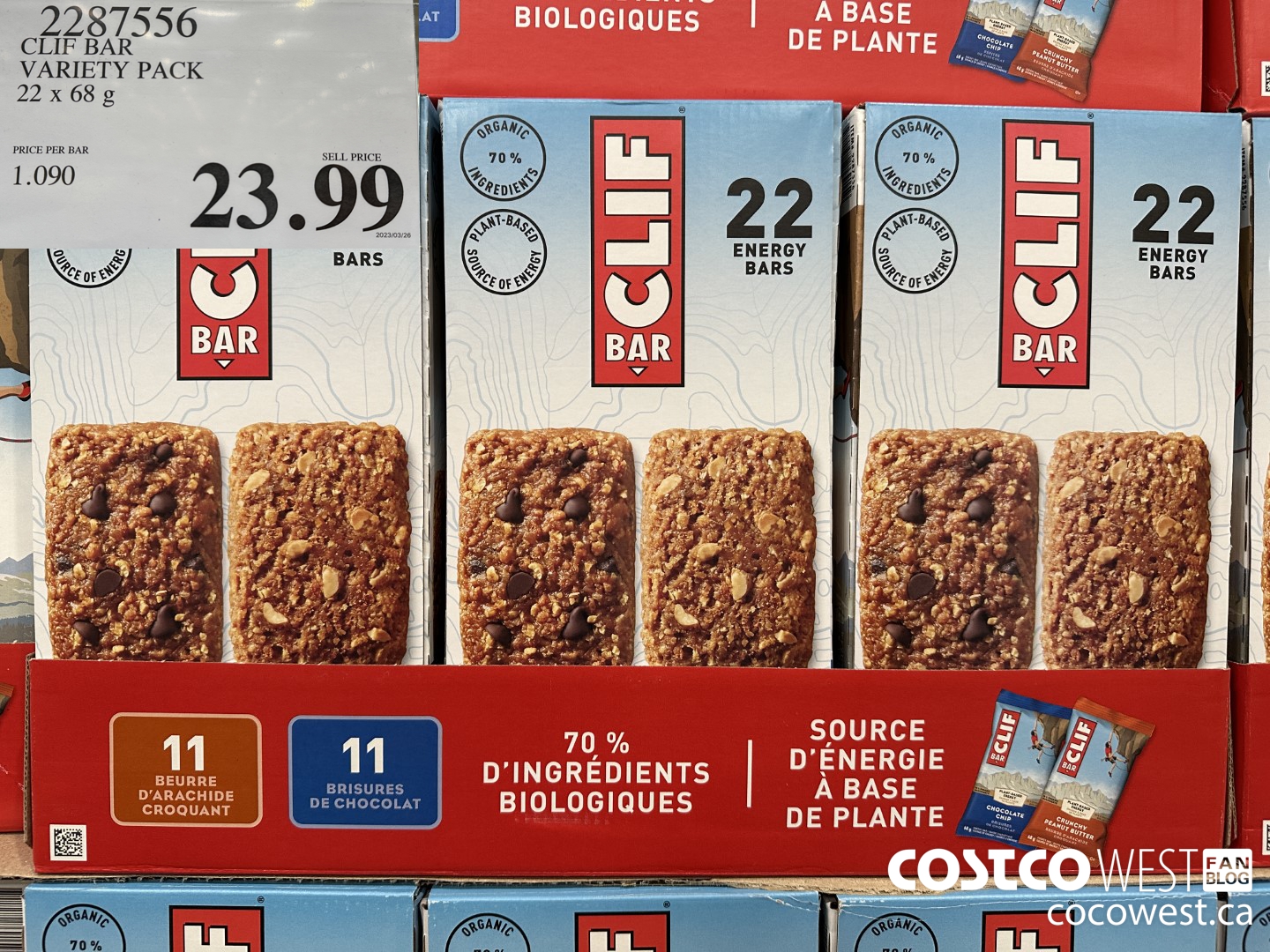 2287556 CLIF BAR VARIETY PACK 22 x 68 g $23.99