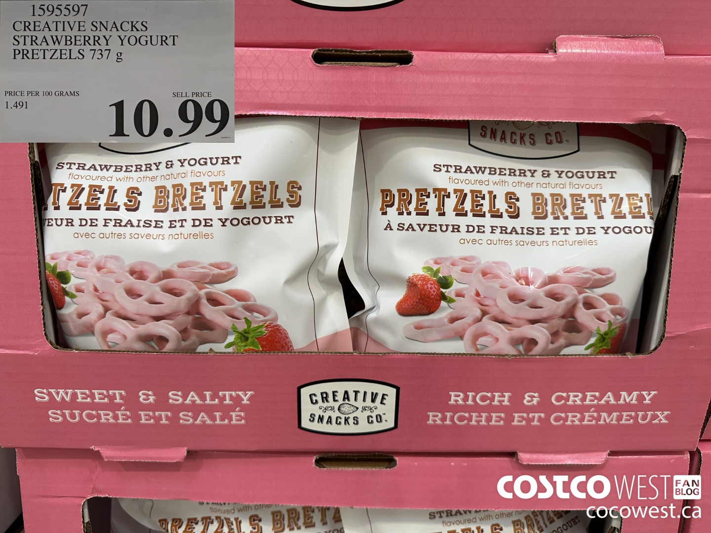 1595597 CREATIVE SNACKS STRAWBERRY YOGURT PRETZELS 737 G $10.99