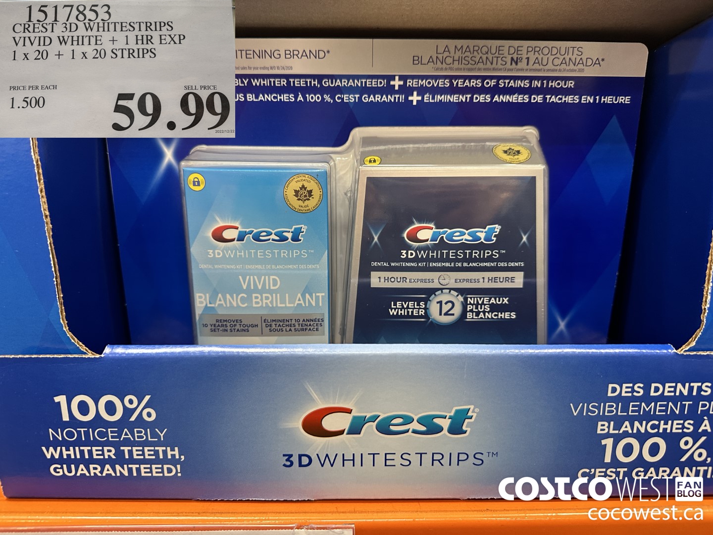 1517853 CREST 3D WHITESTRIPS VIVID WHITE + 1 HR EXP 1 x 20 + 1 x 20 STRIPS $59.99